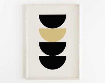 Abstract Art, Mid Century Modern, Geometric Shape Art - Crescents (Black and Mustard)