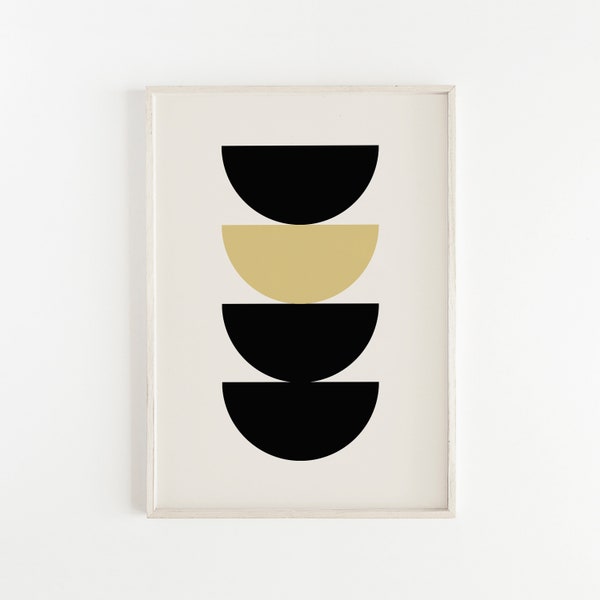 Abstract Art, Mid Century Modern, Geometric Shape Art - Crescents (Black and Mustard)