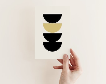 Abstract Greetings Card, Modern Blank Card - Crescents (Mustard)