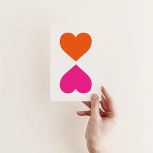 Biglietto d'amore a forma di cuore, biglietto di San Valentino contemporaneo - Due cuori