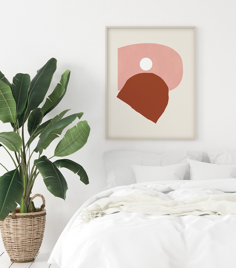 Abstract Shape Print, Minimalist Wall Art, Tan and Pink Abstract Art Colossal image 1