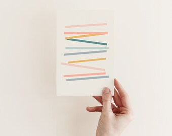 Pastel Greeting Card, Line Art Card - Sticks