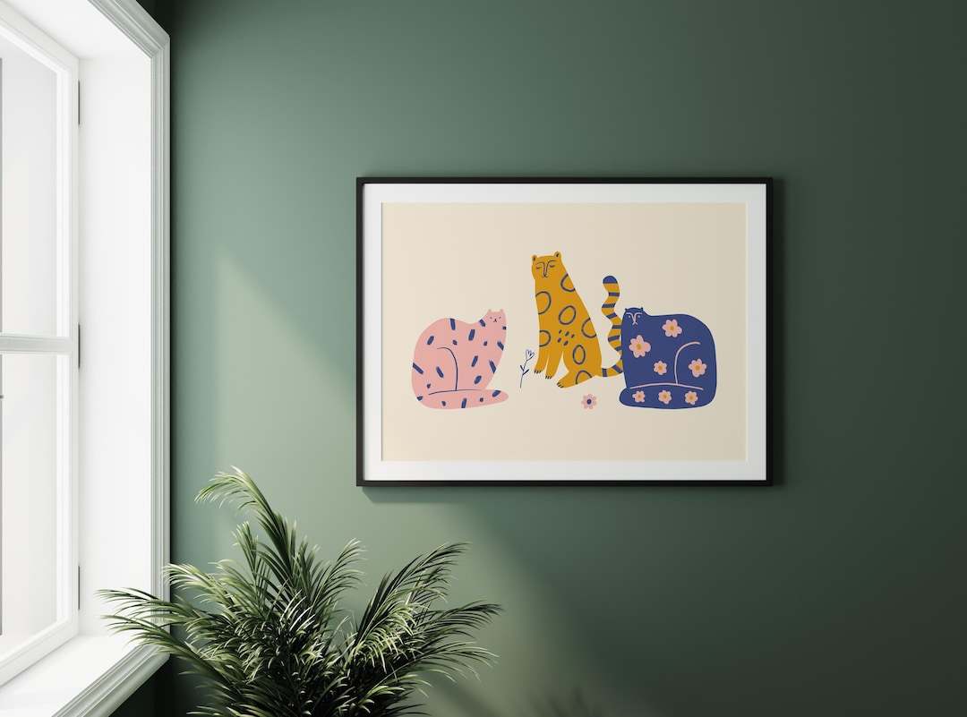 Cat Illustration Digital Download Art Print | Printable Cat Poster - Etsy