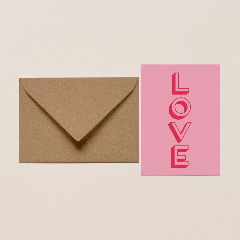 Love Card, Contemporary Pink Valentines Card Love Pink image 2