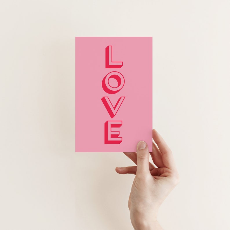 Love Card, Contemporary Pink Valentines Card Love Pink image 1