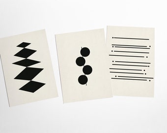 SALE POSTCARDS Monochrome Art Postcard Set, Geometric Stationery - Just Black