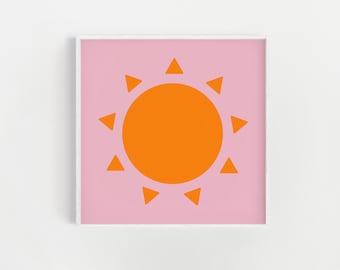 Boho Sun Print, Colourful Sun Art Print, Pink and Orange Wall Art