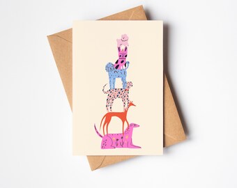 Funny Dog Breeds Greeting Card for Dog Lover - Pile of Dogs
