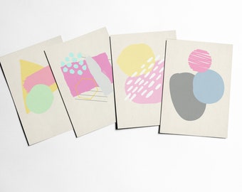 SALE POSTCARDS Contemporary Art Postcard Set, Modern Stationery - Pastels