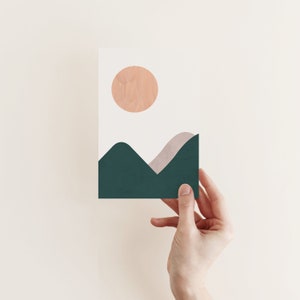Tarjeta de felicitación de montaña, tarjeta de paisaje abstracto - Luna rosa