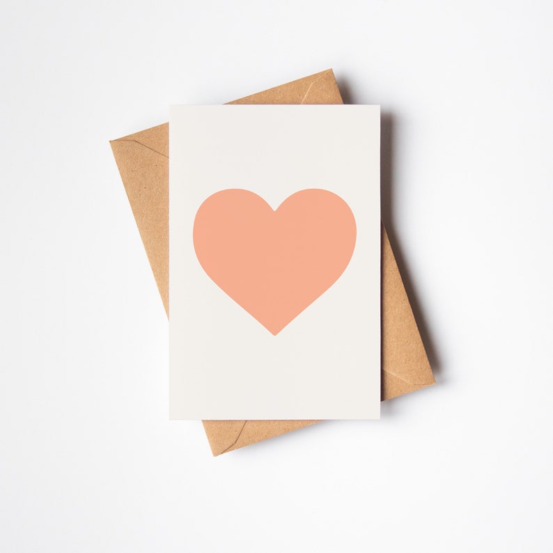 Carte coeur d'amour, carte de Saint Valentin minimale - coeur de pêche image 2