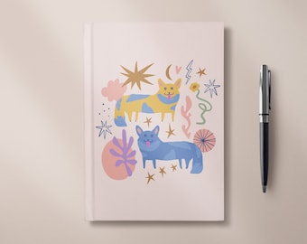 Pastel Corgi Dog Journal, Blank Hardback Notebook 5x7/A5/A4