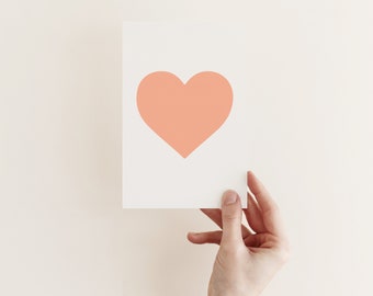 Carte coeur d'amour, carte de Saint Valentin minimale - coeur de pêche