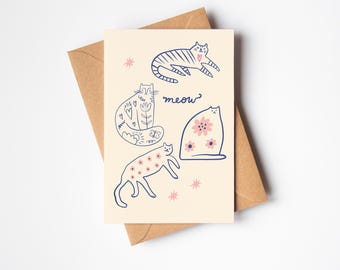 Cat Line Drawing Card - Meow
