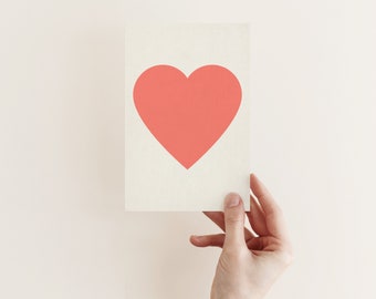 Valentines Day Card, Love Heart Card - Coral Heart