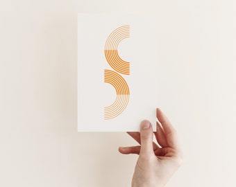 Minimalist Greetings Card, Blank Orange Card - Curve