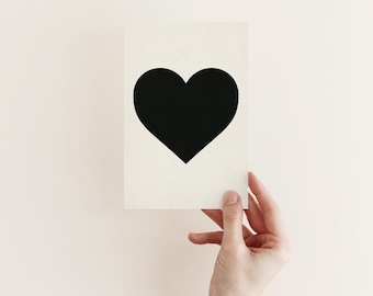 Love Heart Card, Contemporary Valentines Card - Black Heart