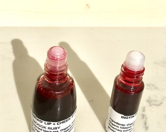 Natural Lip Stain, Cheek Stain in Red - Hibiscus Red Lip & Cheek tint - Organic Botanical Pigment - Fruit Pigments Lip Stain