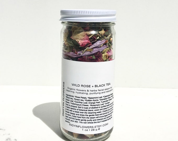 Wild Rose + Black Tea Floral Facial Steam - Organic Botanical Facial Steam, Herbal Skin Detox, Flowers & Herbs Facial Cleansing - 4 fl oz