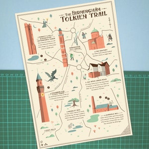 Birmingham Tolkien Trail Illustrierte Karte, Tolkien, Herr der Ringe, Der Hobbit, Fantasy Map