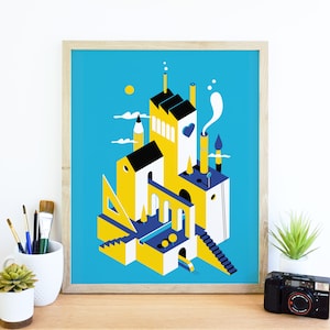 3D isometric illustrated print, Birmingham, Powerhouse, Creative City