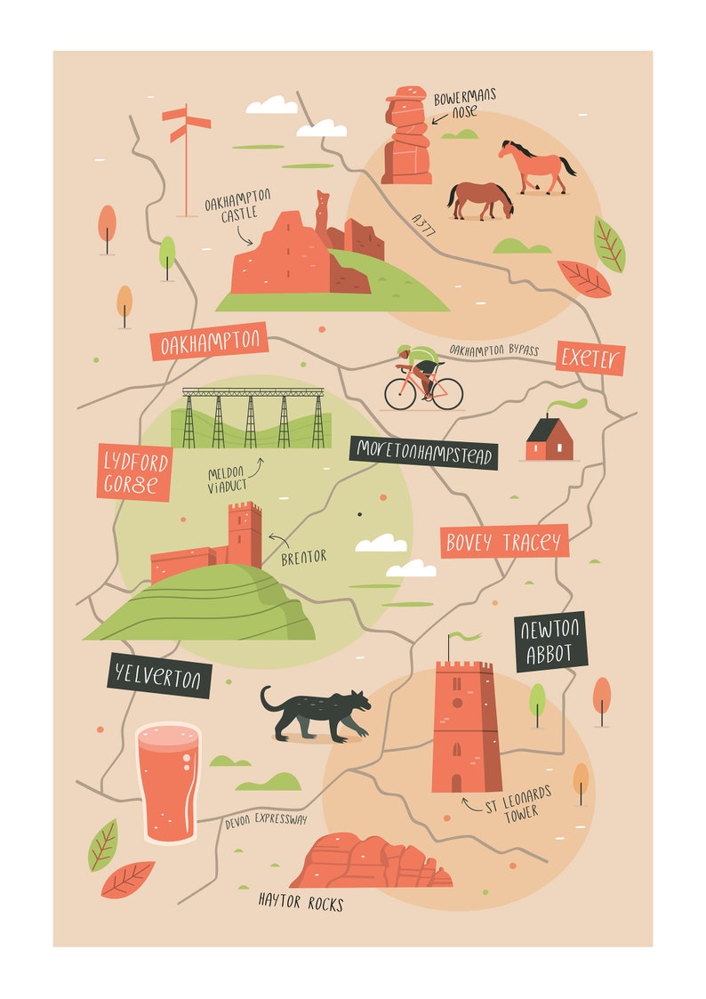 Dartmoor Map Dartmoor Illustrated Map Dartmoor Art Dartmoor Etsy