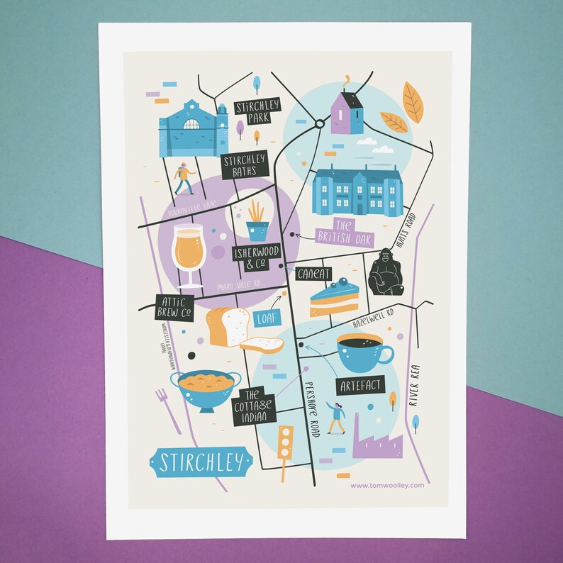 Stirchley map Stirchley illustrated map Birmingham art City Etsy