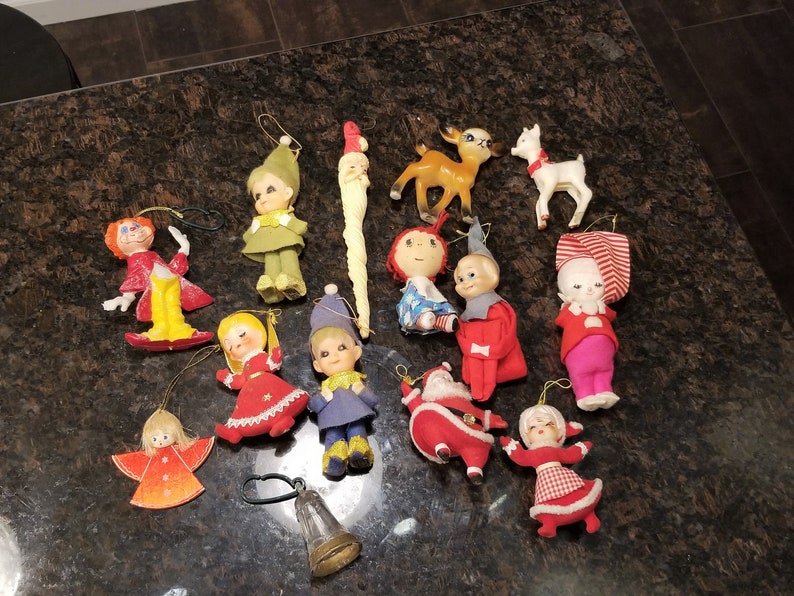 Vintage Lot Of 14 Blow Mold Christmas Ornaments Santa Mrs Etsy