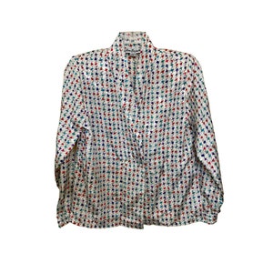 80s Jacquard Blouse Double Breasted Long Sleeve