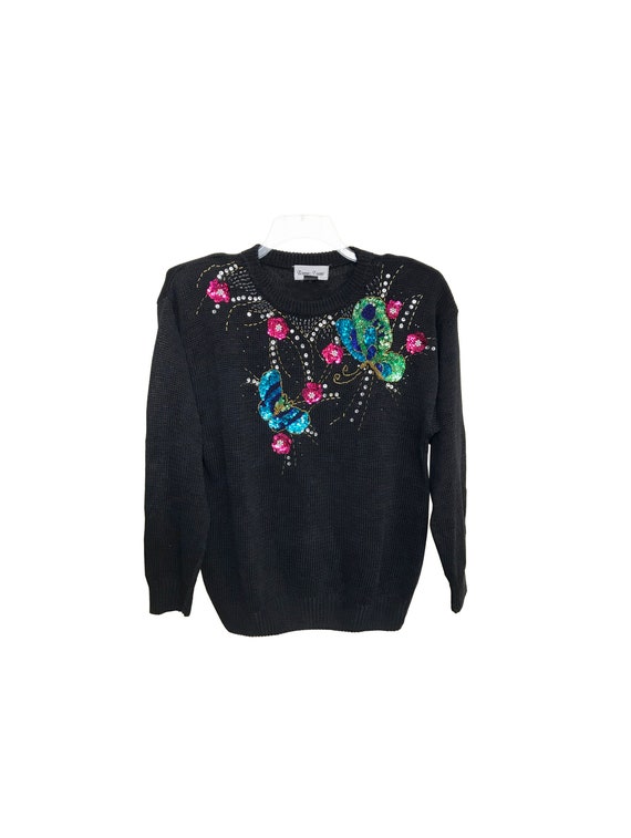 Black Knit Sequin Sweater - image 1