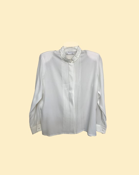 White Priest Collar Blouse - image 2