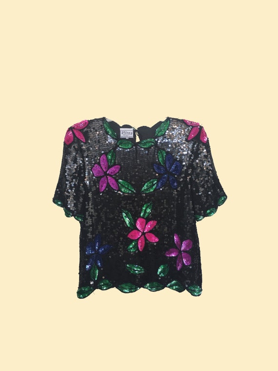 Stenay Floral Sequin Top 80s - image 2