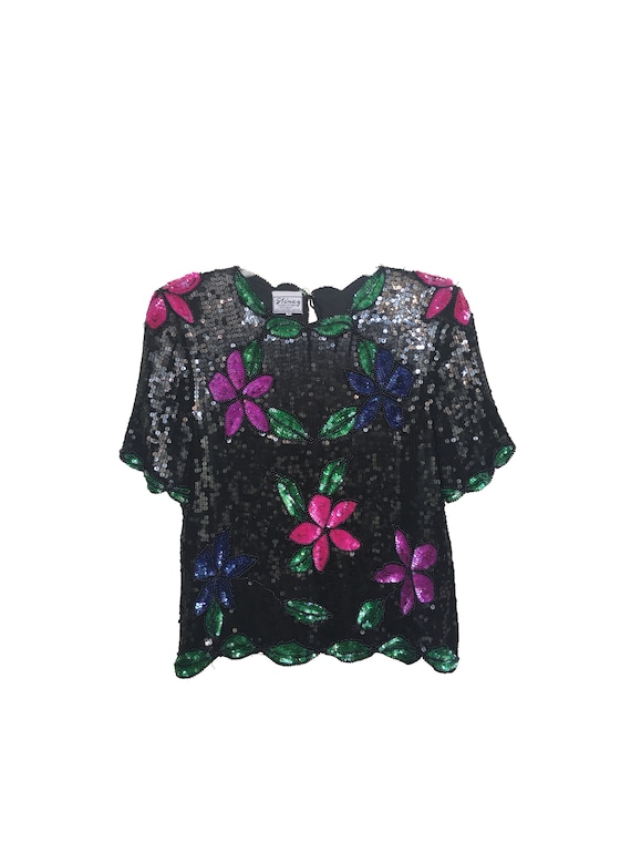 Stenay Floral Sequin Top 80s - image 1