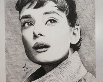Original of Ink Painting by Laura Rispoli Audrey Hepburn art drawing