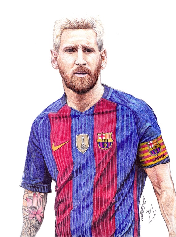 Messi Pen Tekening Afdrukken Etsy