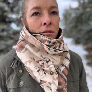 Western Wool Blend Cowl, Polar Fleece Lined, Cowboy Scarf