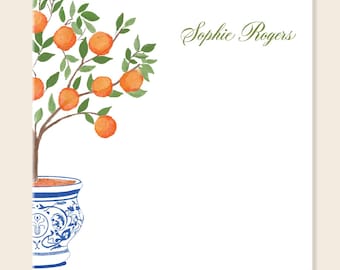 Notepad Orange Tree in Blue and White Jar • Square Notepad