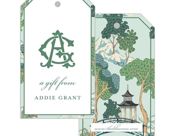 Green Chinoiserie Gift Tags | Set of 16