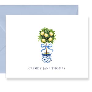 Lemon Tree in Blue & White Ginger Jar Stationery • Folded Card • Set of 10