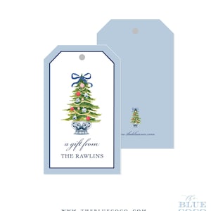 Blue Chinoiserie Christmas Tree Gift Tags |  Set of 16