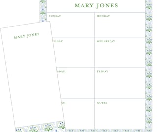 Weekly Calendar & Notepad Gift Set • Blue Florals