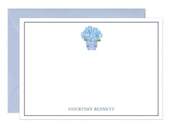 Blue Hydrangea Stationery • Flat Card • Set of 10