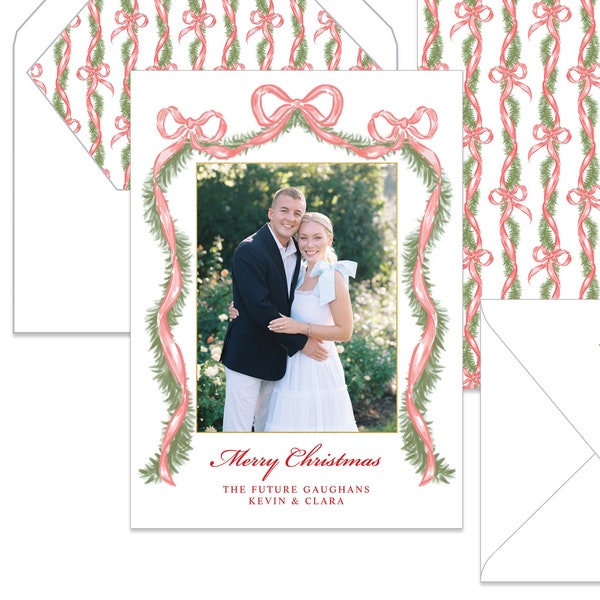 Christmas | Holiday Photo Card • Garland with Red Bows
