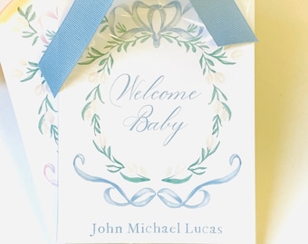 Watercolor Crest Baby Milestone Cards | Blue and White
