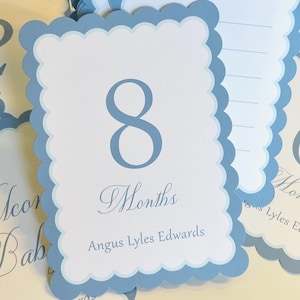 Scallop Cut Edge Baby Milestone Cards | Blue and White | Milestone Moments