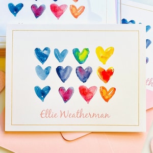 Watercolor Heart Stationery • Folded Card • Set of 10