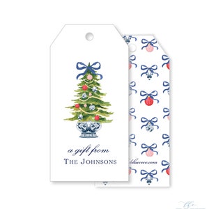 Blue Chinoiserie Christmas Tree Gift Tags |  Set of 12