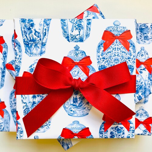 Wrapping Paper Ginger Jars Blue & White 4 Flat Sheets Etsy