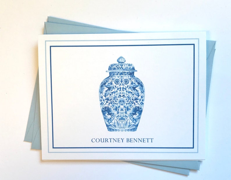 Ginger Jar Stationery Folded Card Set of 10 Blue and Etsy