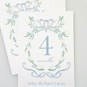 Watercolor Crest Baby Milestone Cards | Blue and White - Etsy